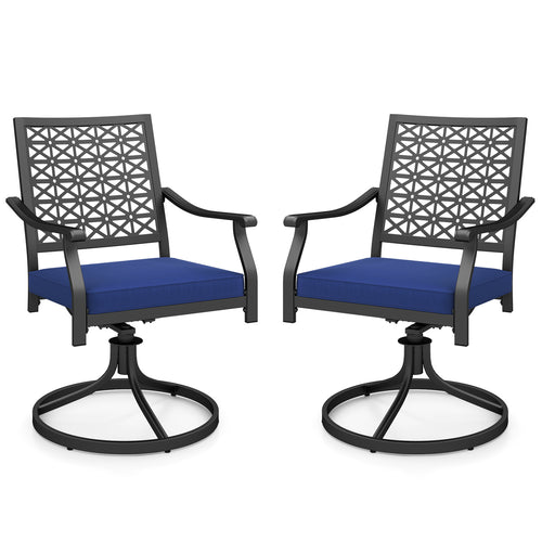 2 Pack Swivel Outdoor Chairs, Soft Cushions, Round Steel Base, Navy