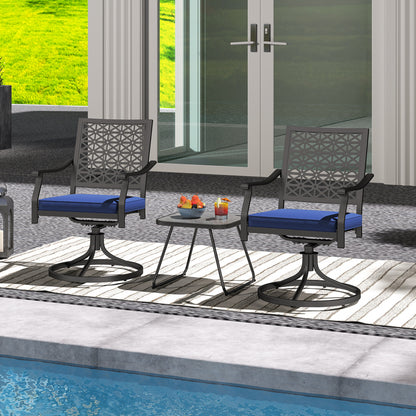 2 Pack Swivel Outdoor Chairs, Soft Cushions, Round Steel Base, Navy Patio Dining Chairs at Gallery Canada