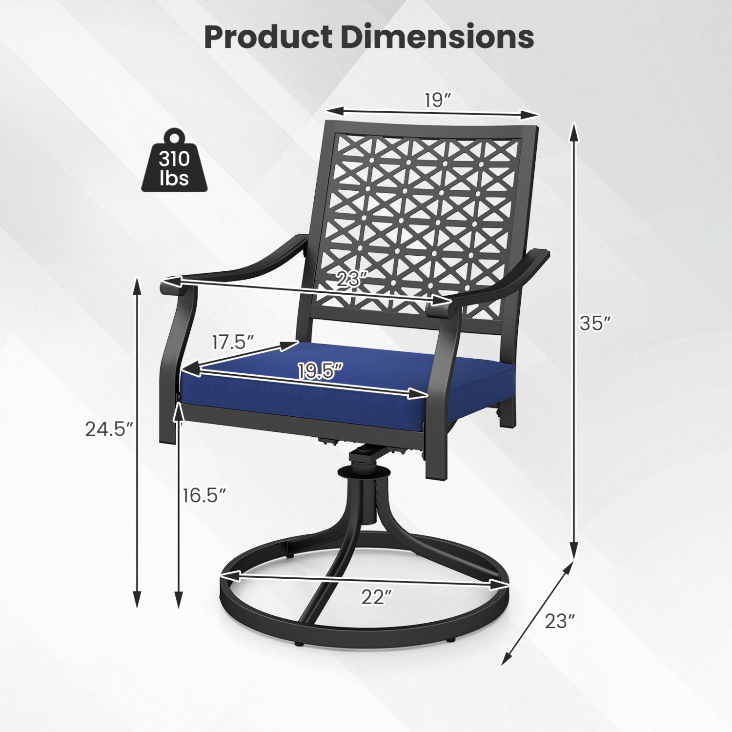 2 Pack Swivel Outdoor Chairs, Soft Cushions, Round Steel Base, Navy Patio Dining Chairs at Gallery Canada