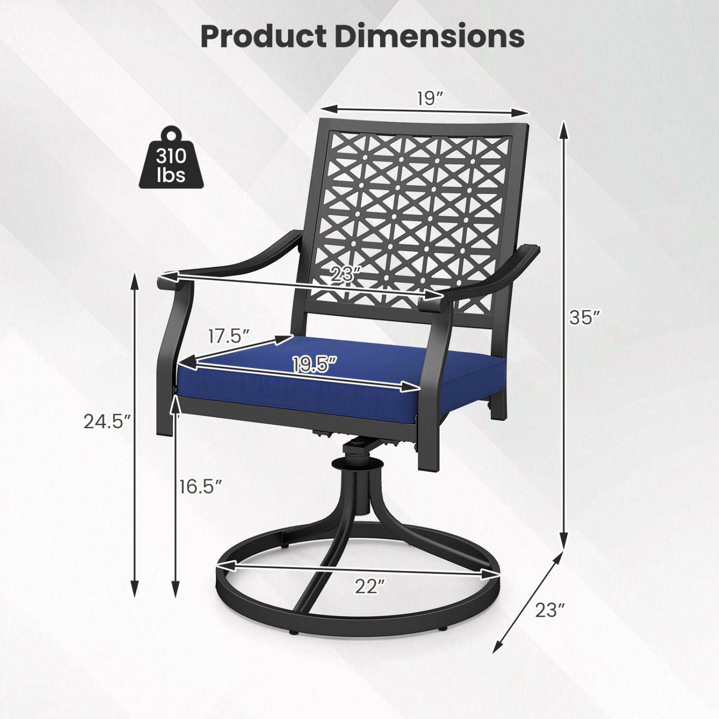 2 Pack Swivel Outdoor Chairs, Soft Cushions, Round Steel Base, Navy Patio Dining Chairs at Gallery Canada