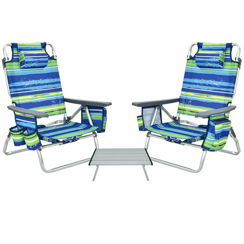 5-Position Folding Backpack Beach Table Chair Set, 2 Packs, Blue