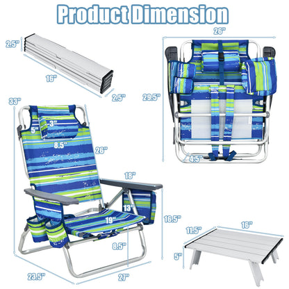 5-Position Folding Backpack Beach Table Chair Set, 2 Packs, Blue Beach & Lawn Chairs at Gallery Canada