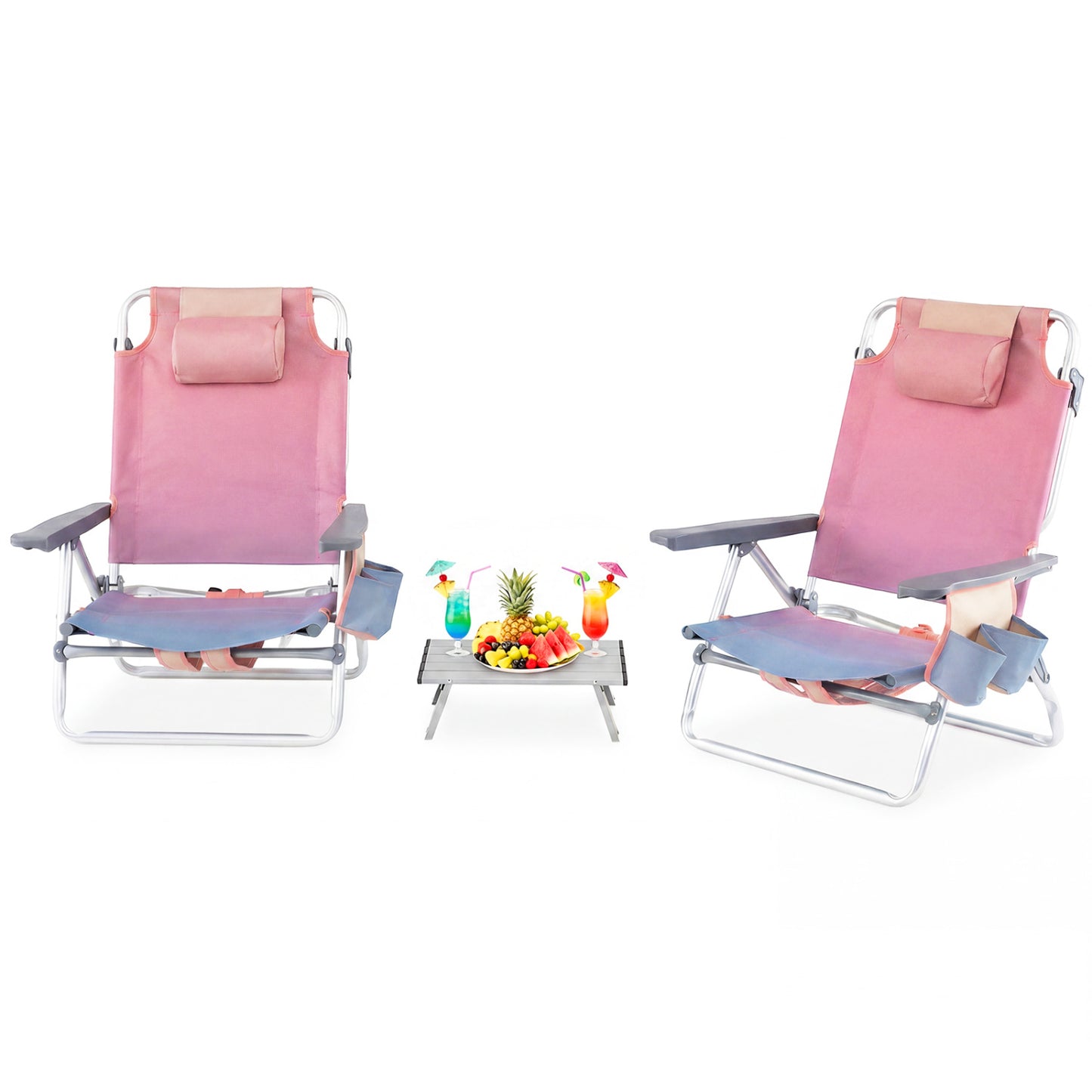 2 Pack 5-Position Folding Backpack Beach Table Chair Set, Light Pink Beach & Lawn Chairs Light Pink at Gallery Canada