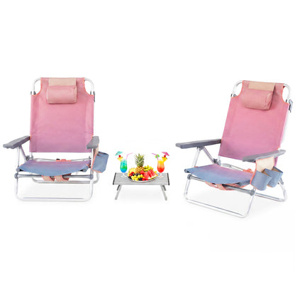 2 Pack 5-Position Folding Backpack Beach Table Chair Set, Light Pink Beach & Lawn Chairs Light Pink at Gallery Canada
