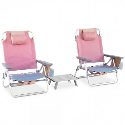 2 Pack 5-Position Folding Backpack Beach Table Chair Set, Light Pink Beach & Lawn Chairs at Gallery Canada