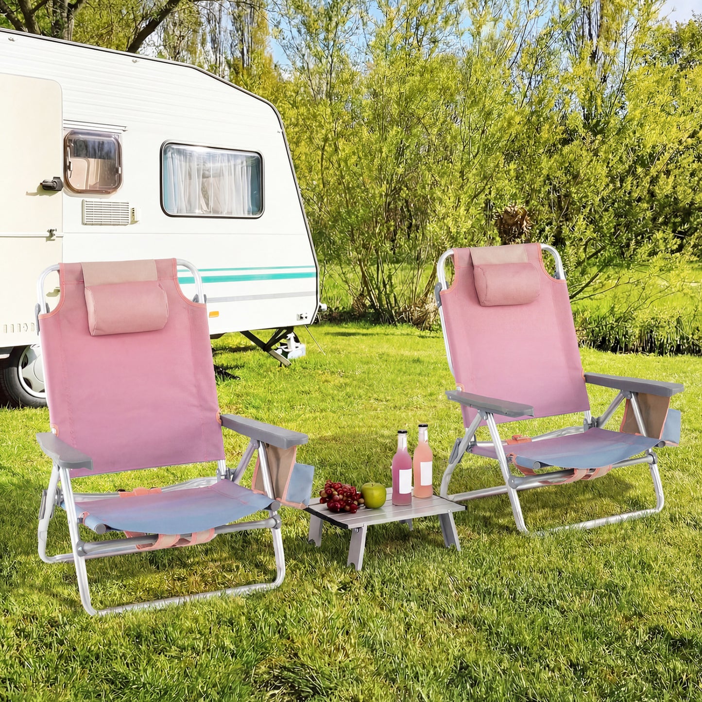 2 Pack 5-Position Folding Backpack Beach Table Chair Set, Light Pink Beach & Lawn Chairs at Gallery Canada