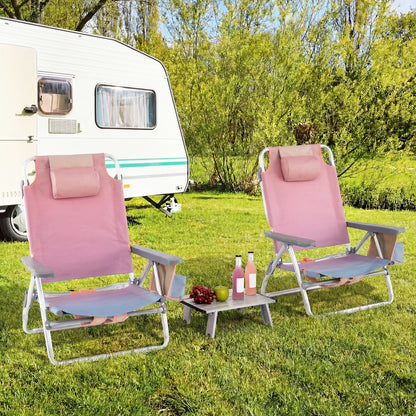 2 Pack 5-Position Folding Backpack Beach Table Chair Set, Light Pink Beach & Lawn Chairs at Gallery Canada