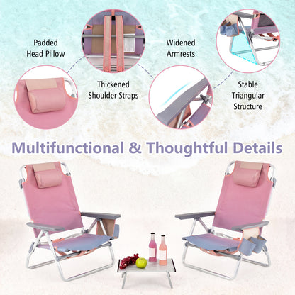 2 Pack 5-Position Folding Backpack Beach Table Chair Set, Light Pink Beach & Lawn Chairs at Gallery Canada