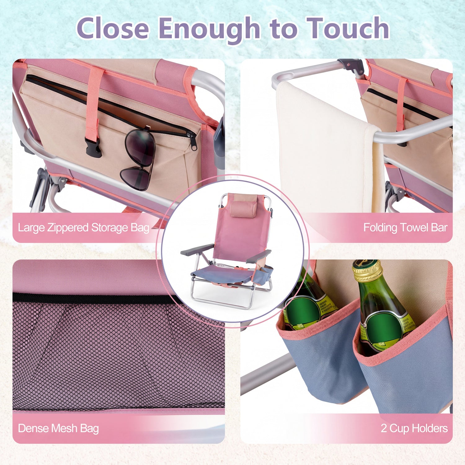 2 Pack 5-Position Folding Backpack Beach Table Chair Set, Light Pink Beach & Lawn Chairs at Gallery Canada