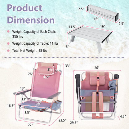 2 Pack 5-Position Folding Backpack Beach Table Chair Set, Light Pink Beach & Lawn Chairs at Gallery Canada