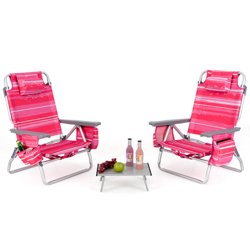 5-Position Folding Beach Table Chair Set, 2 Packs, Pink