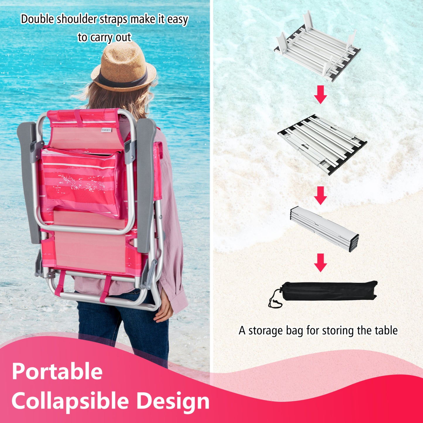 5-Position Folding Beach Table Chair Set, 2 Packs, Pink Beach & Lawn Chairs at Gallery Canada