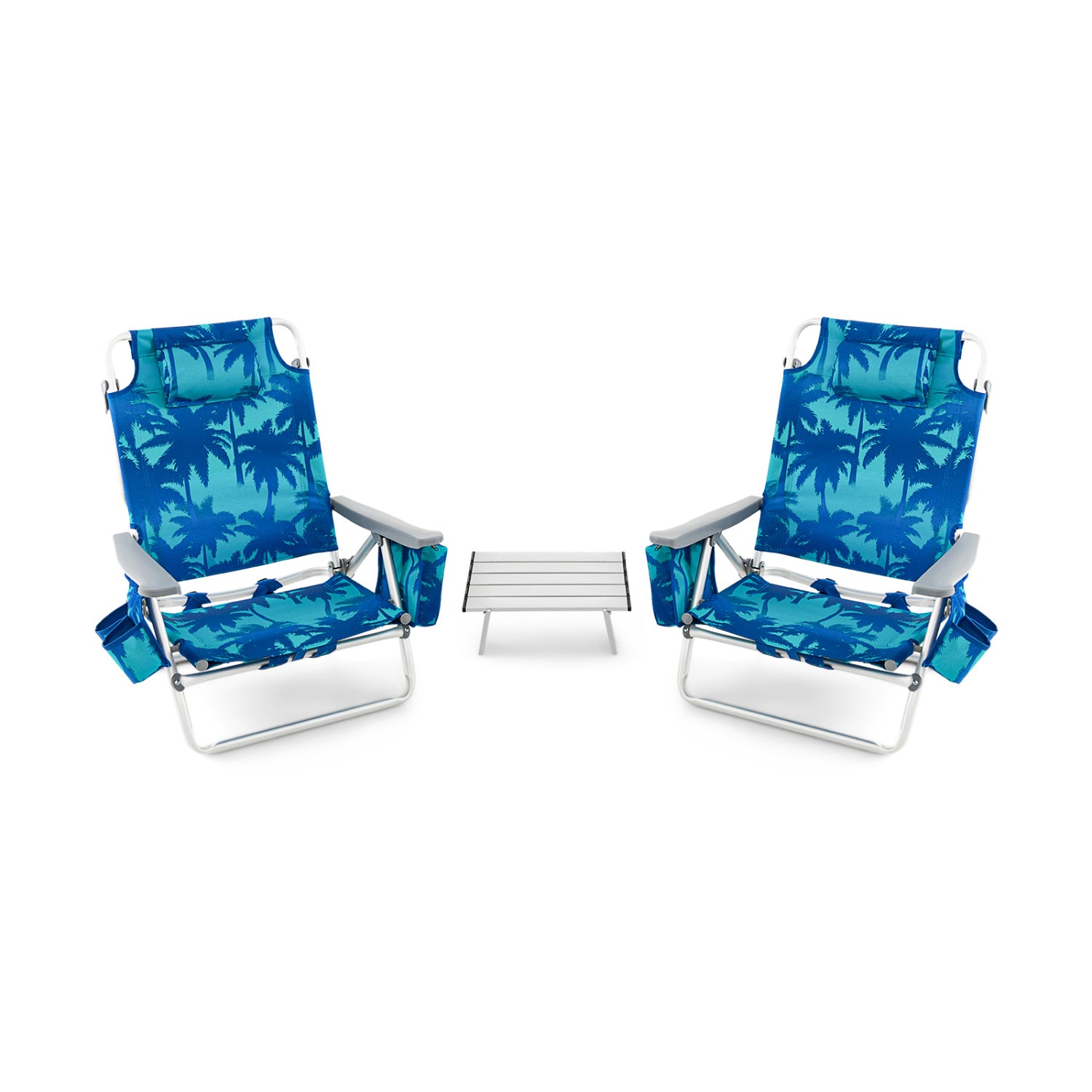 2 Pack 5-Position Folding Beach Chair, Navy Beach & Lawn Chairs Navy at Gallery Canada