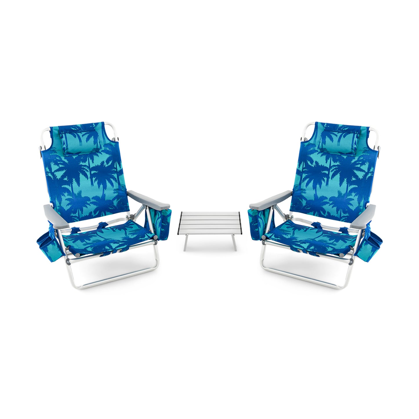 2 Pack 5-Position Folding Beach Chair, Navy Beach & Lawn Chairs Navy at Gallery Canada