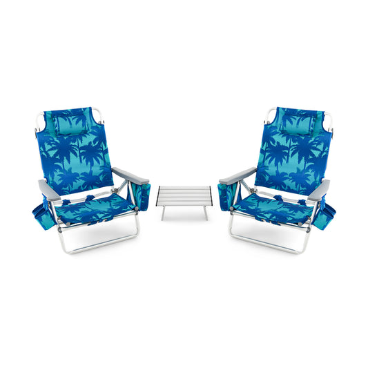 2 Pack 5-Position Folding Beach Chair, Navy Beach & Lawn Chairs Navy at Gallery Canada
