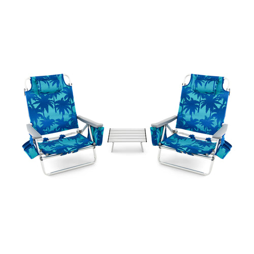 2 Pack 5-Position Folding Beach Chair, Navy
