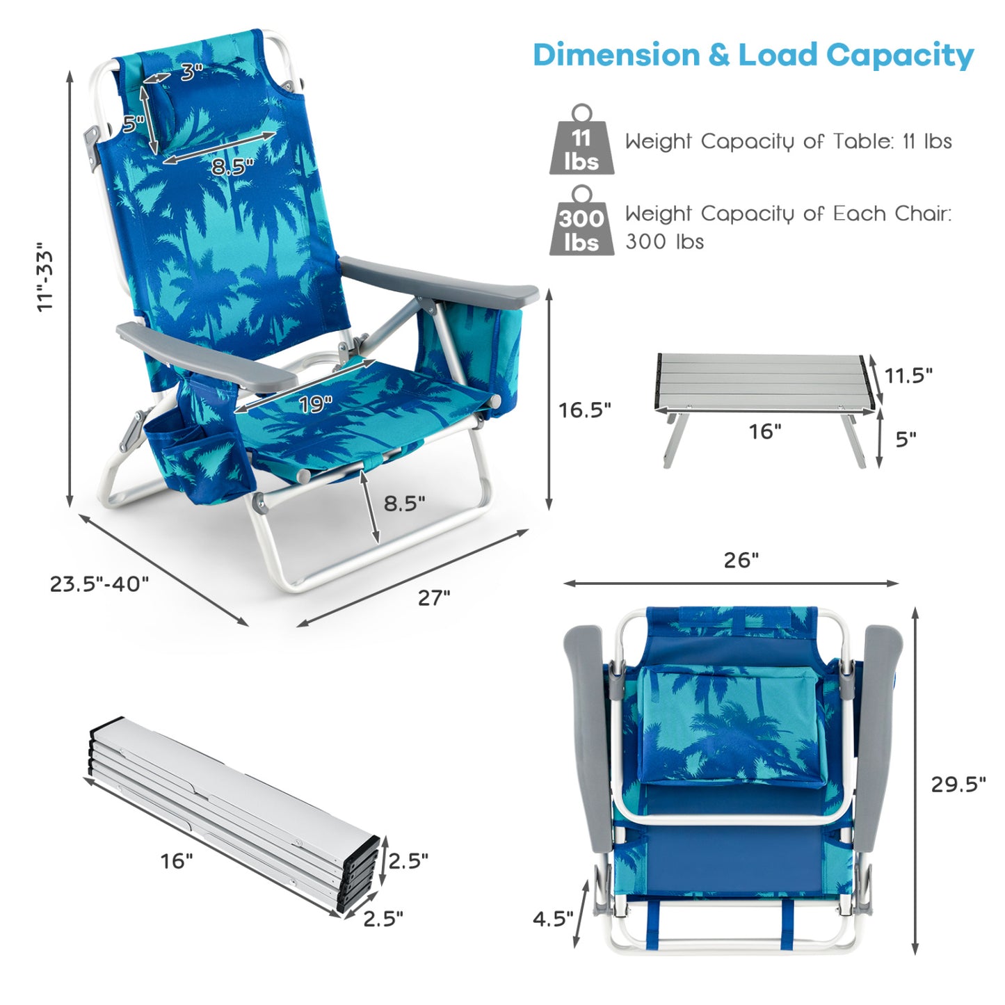 2 Pack 5-Position Folding Beach Chair, Navy Beach & Lawn Chairs at Gallery Canada