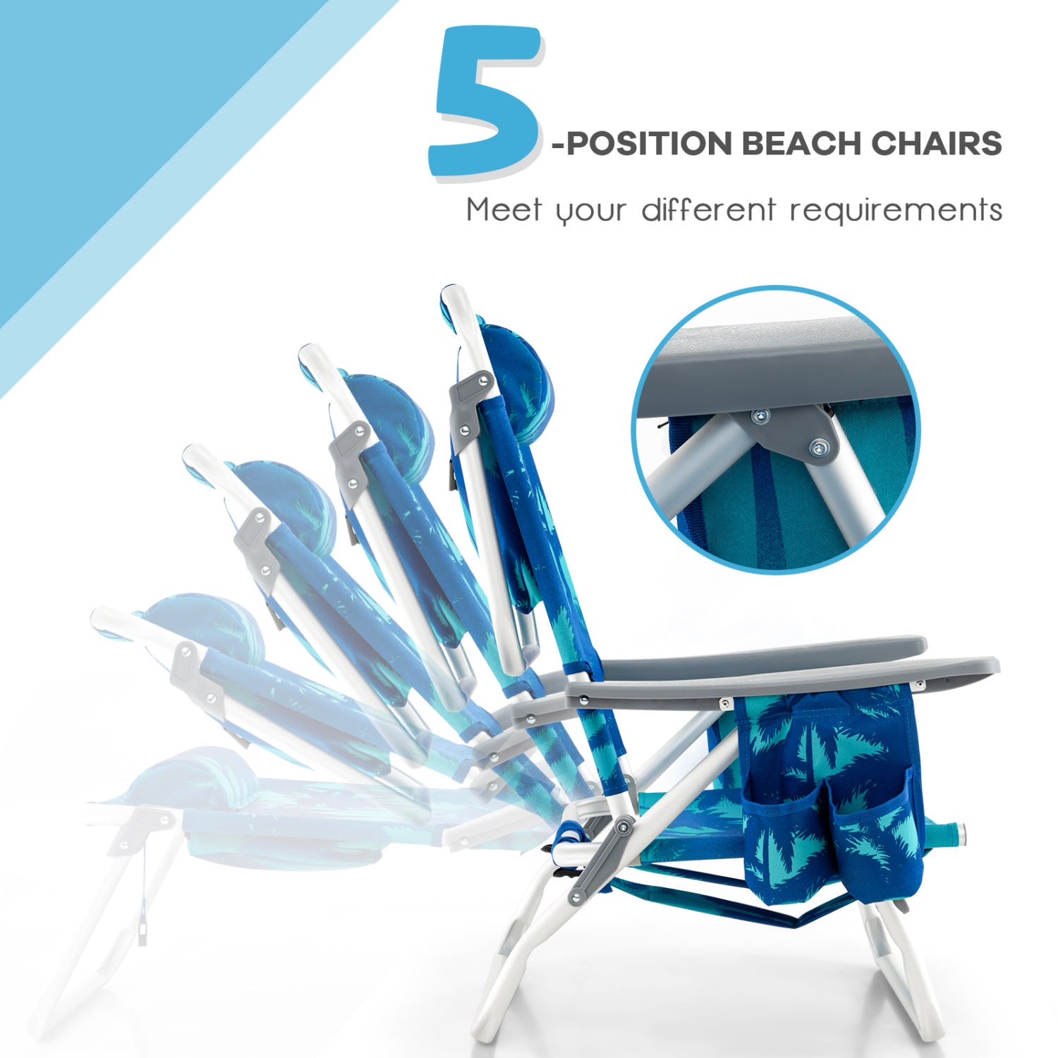 2 Pack 5-Position Folding Beach Chair, Navy Beach & Lawn Chairs at Gallery Canada