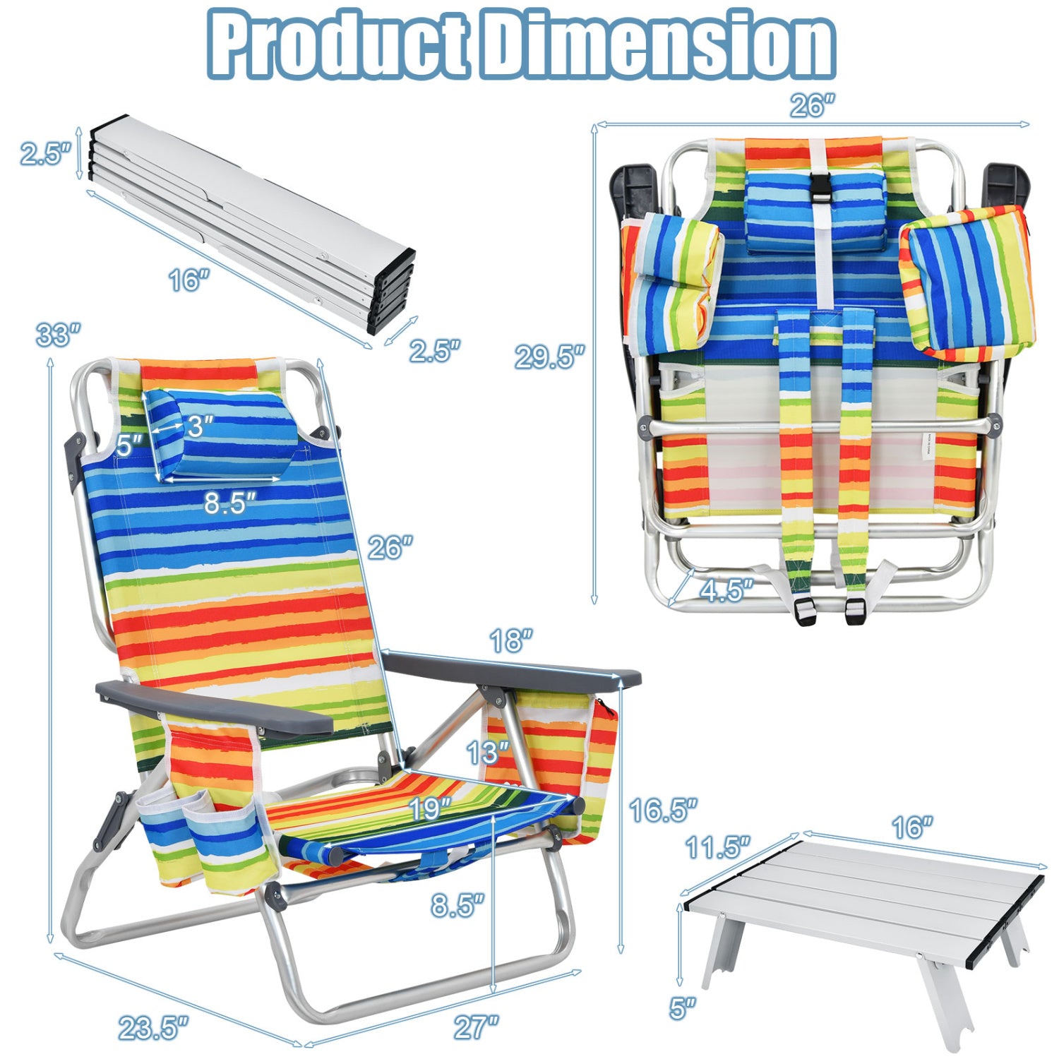 2 Pack 5-Position Folding Beach Chair Set, Yellow Beach & Lawn Chairs at Gallery Canada