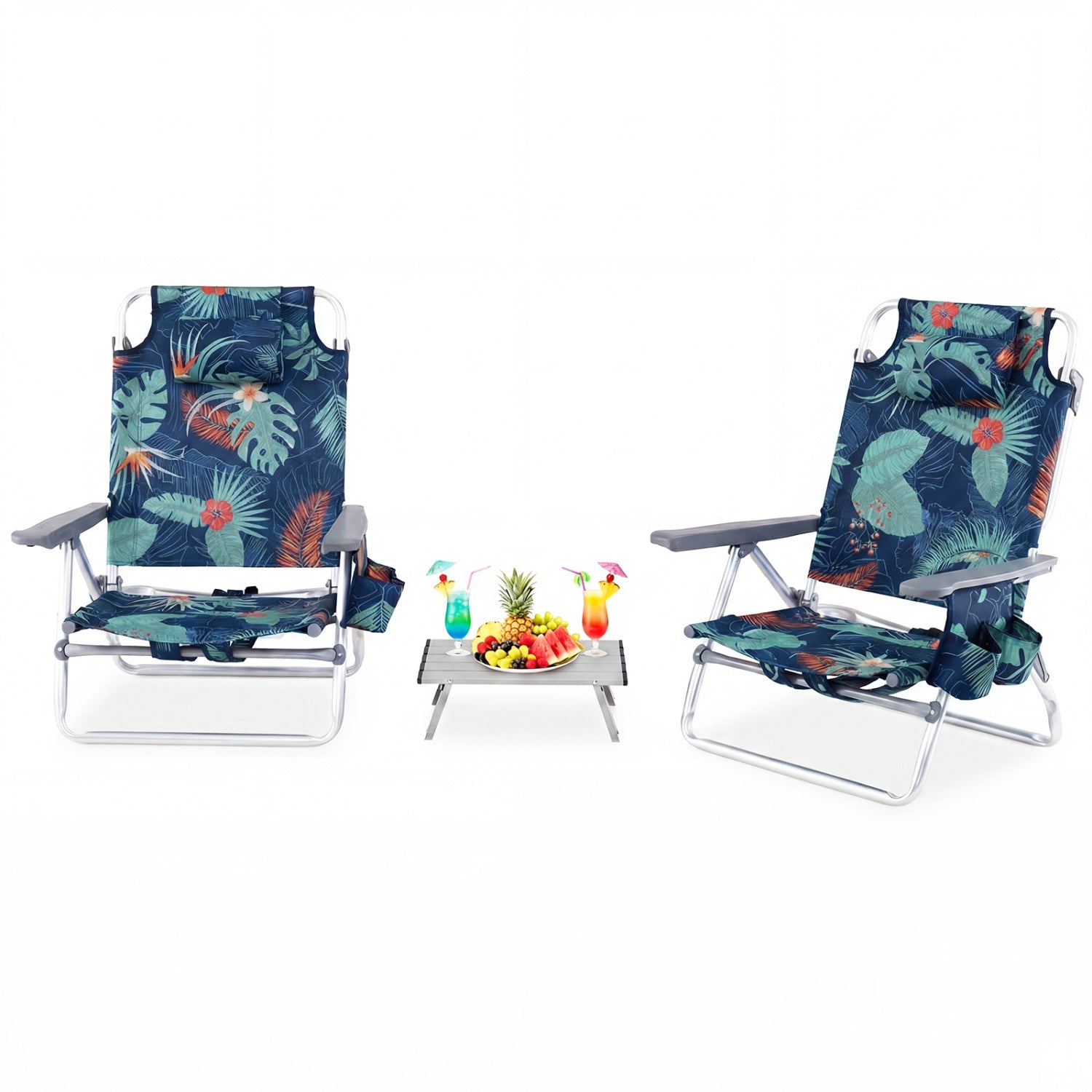 5-Position Folding Backpack Beach Table Chair Set, 2 Packs, Green Beach & Lawn Chairs Green at Gallery Canada