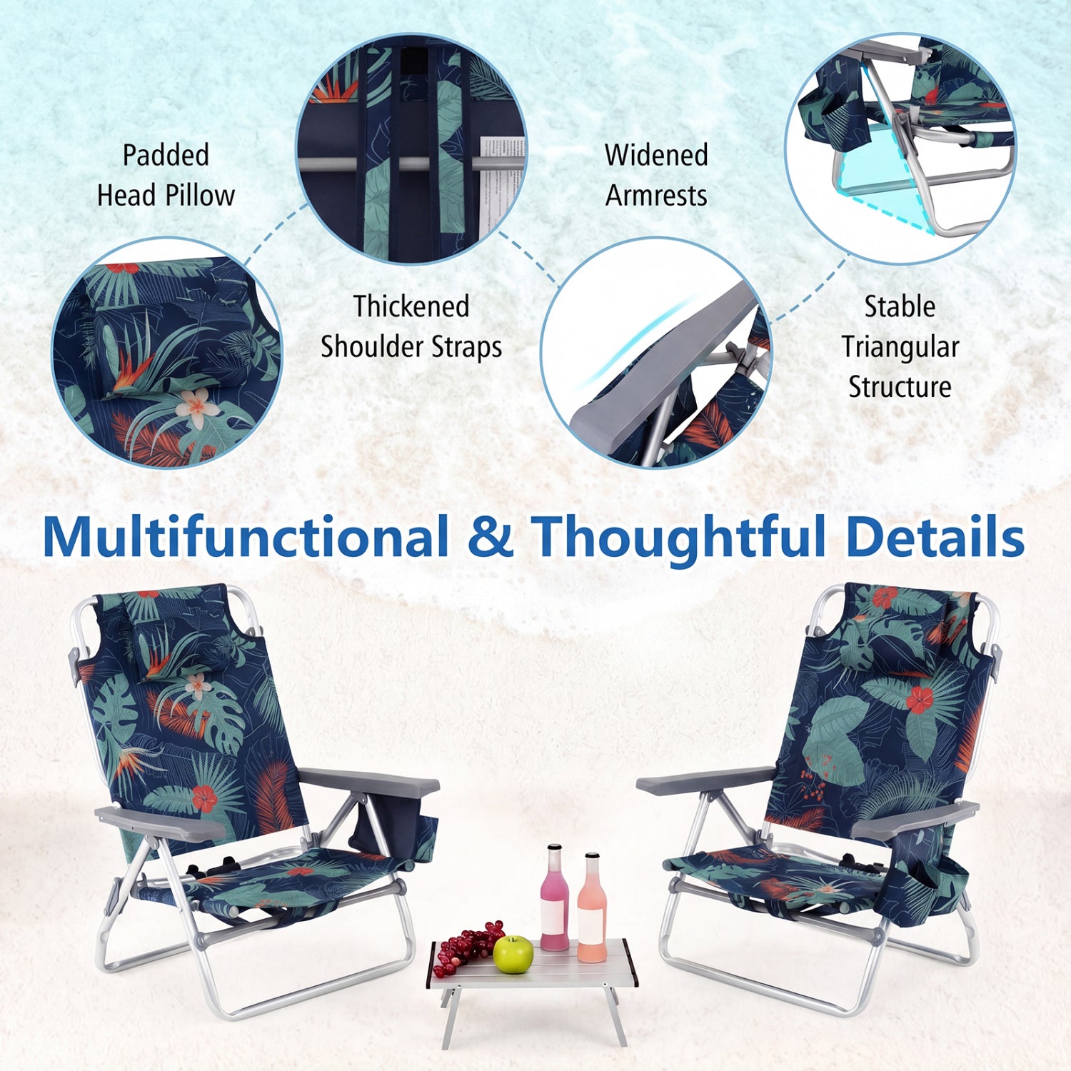 5-Position Folding Backpack Beach Table Chair Set, 2 Packs, Green Beach & Lawn Chairs at Gallery Canada