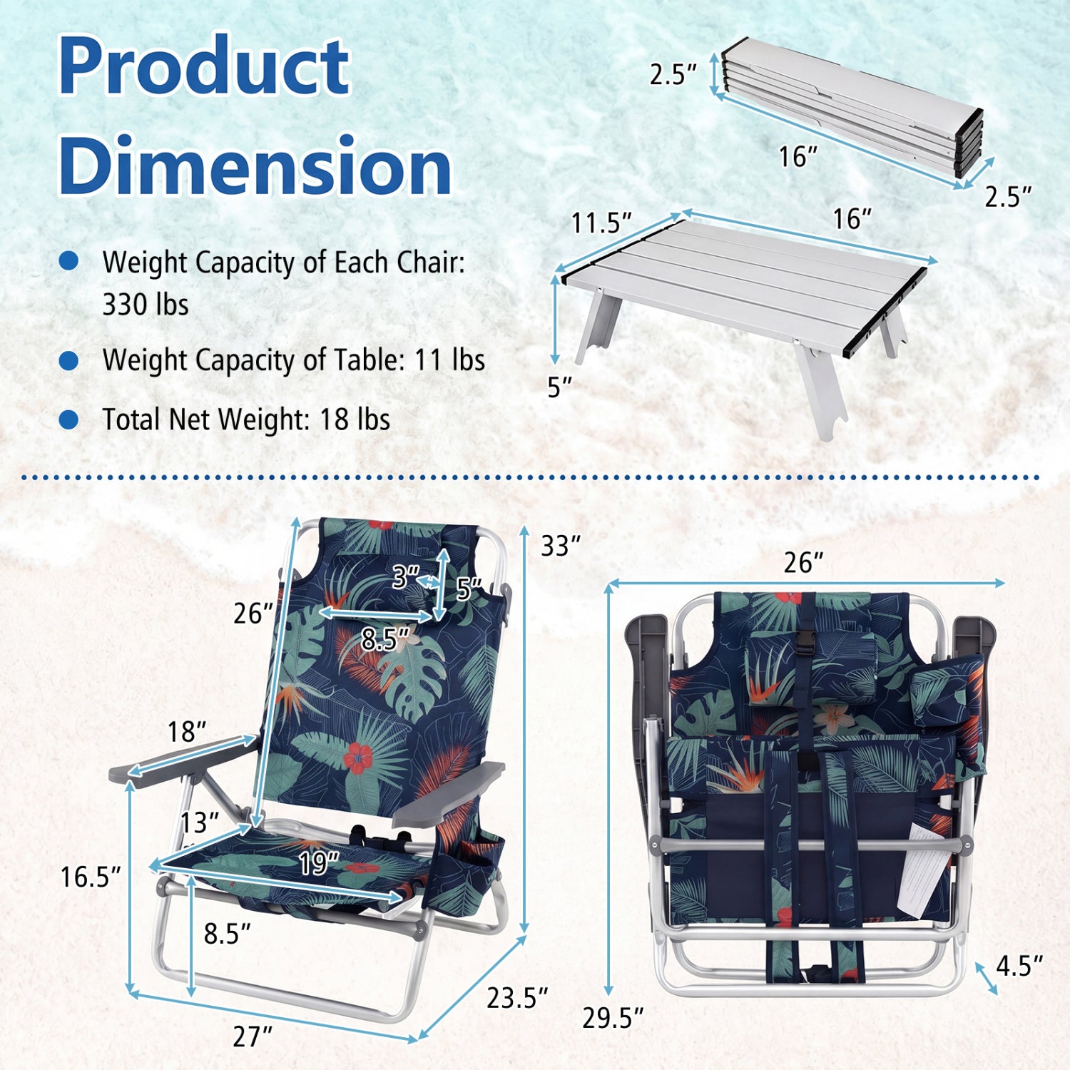 5-Position Folding Backpack Beach Table Chair Set, 2 Packs, Green Beach & Lawn Chairs at Gallery Canada
