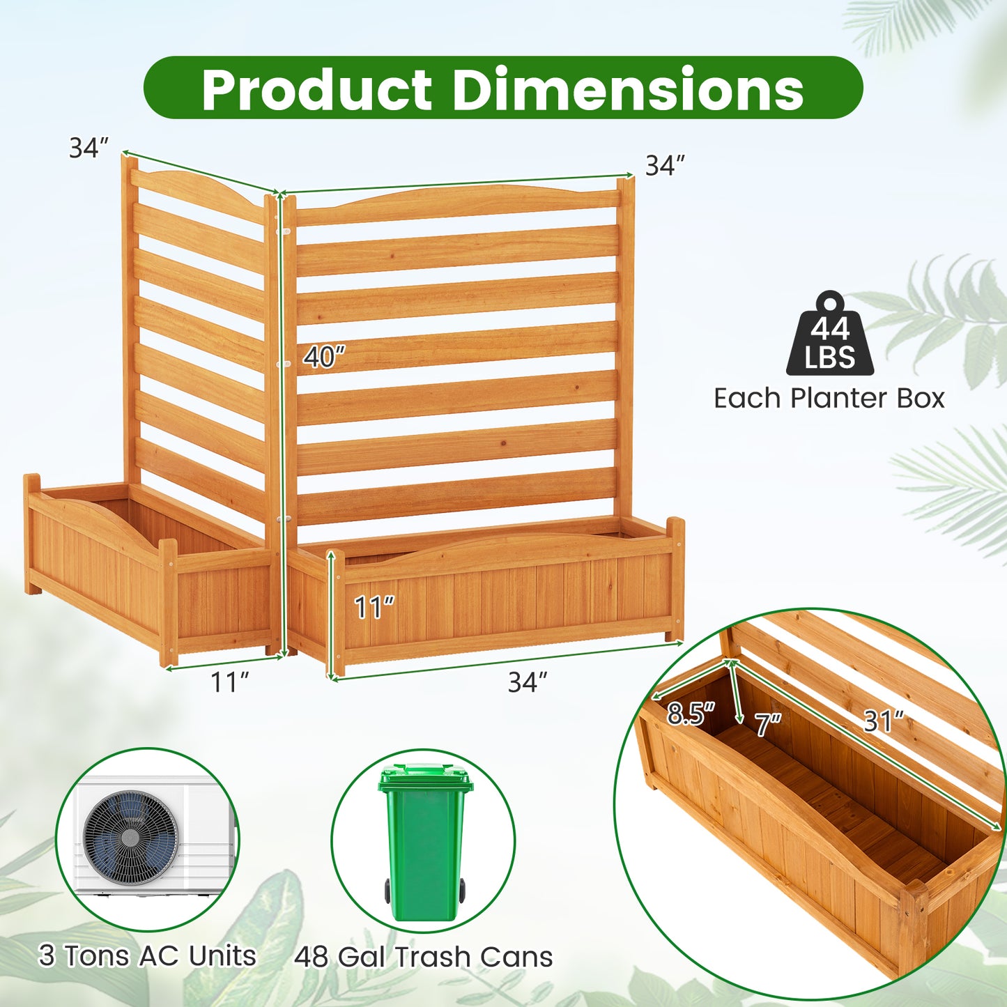 2-Panel Freestanding Outdoor Wood Privacy Screen, Yellow