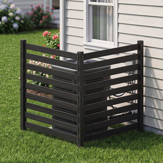 2-Panel Wooden Outdoor Privacy Fence with Stakes, Black Outdoor Privacy Screens Black at Gallery Canada