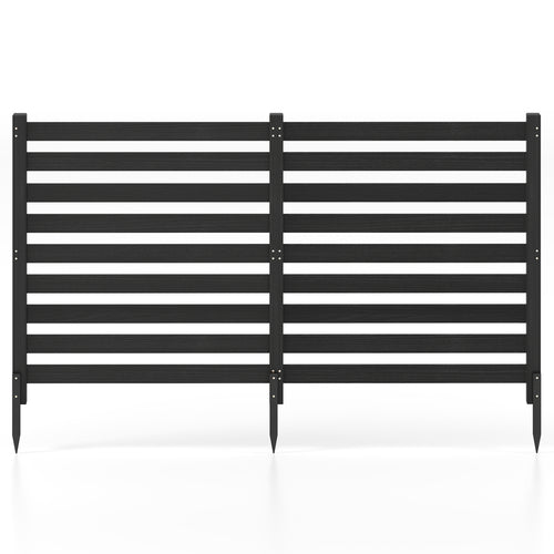 2-Panel Wooden Outdoor Privacy Fence with Stakes, Black
