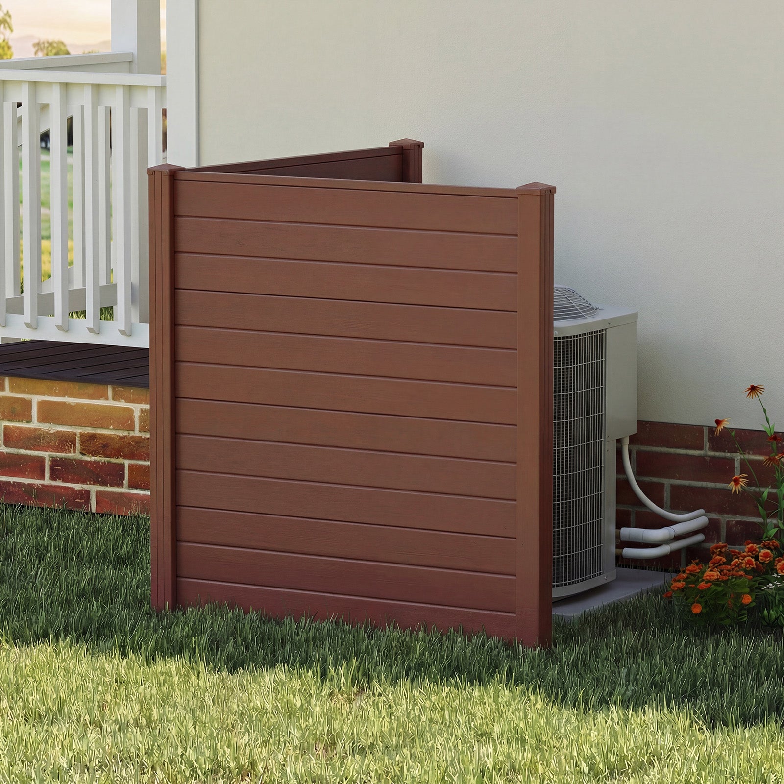 48 x 48 Inch Air Conditioner Enclosure, Brown Decorative Fencing & Flooring at Gallery Canada
