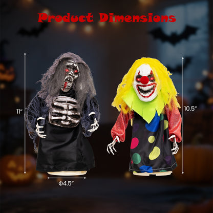 2 Pcs Halloween Animatronic Clown Reaper Tabletop Decor