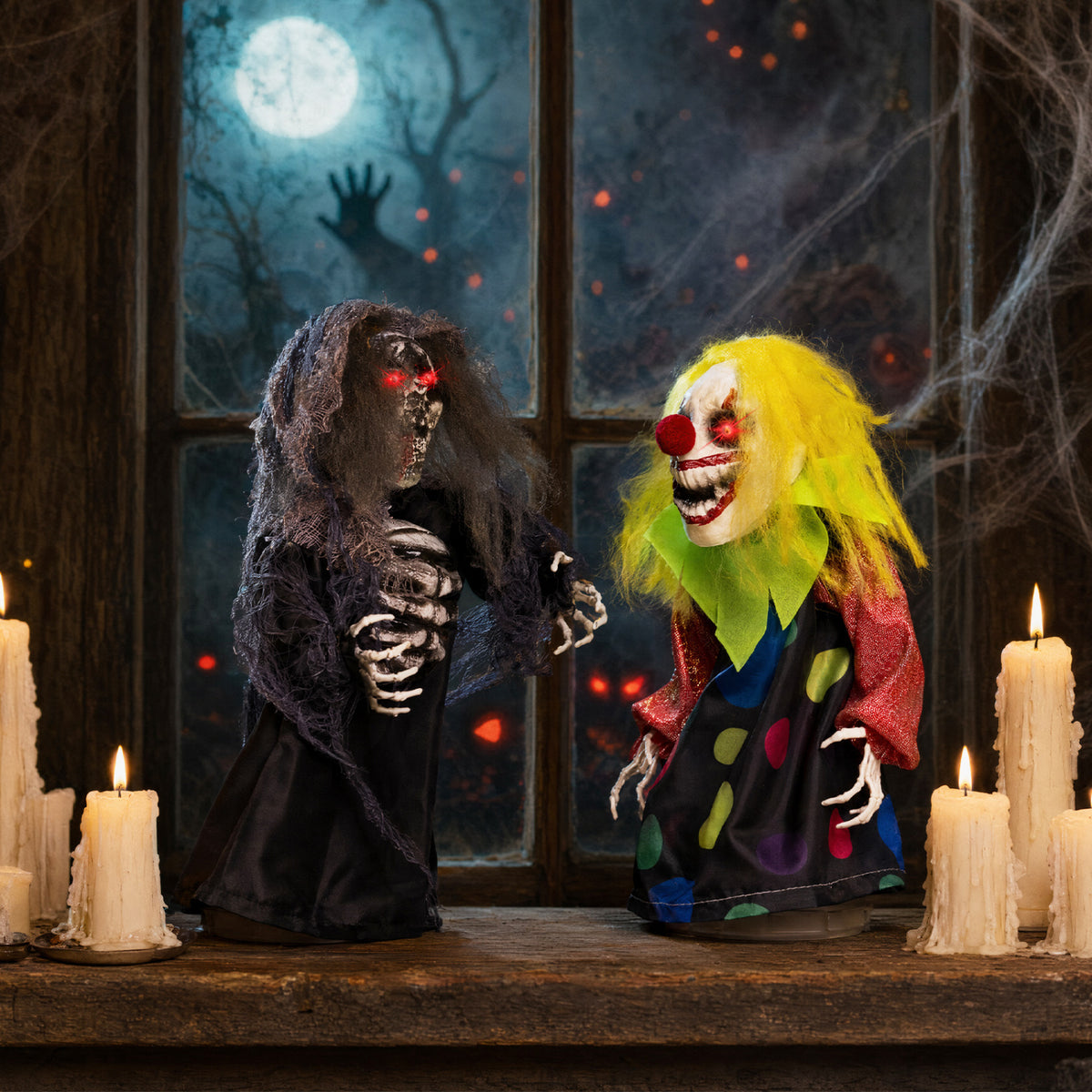 2 Pcs Halloween Animatronic Clown Reaper Tabletop Decor