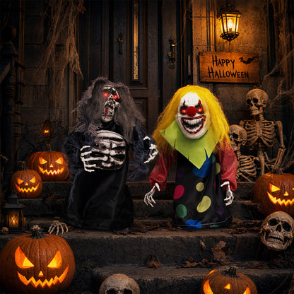 2 Pcs Halloween Animatronic Clown Reaper Tabletop Decor