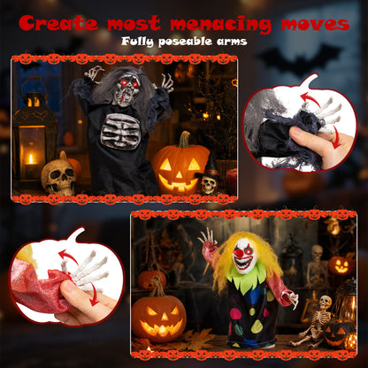 2 Pcs Halloween Animatronic Clown Reaper Tabletop Decor