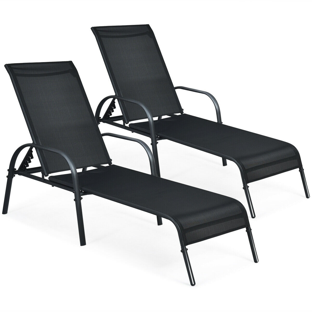 Outdoor Patio Lounge Chair, Adjustable Reclining Armrest, Black Outdoor Chaise Lounges Black at Gallery Canada