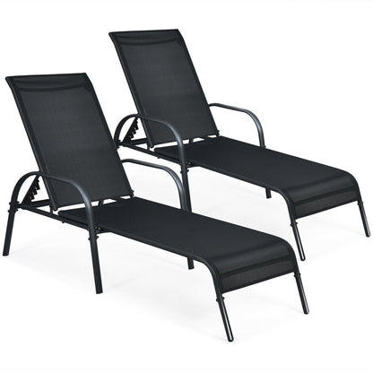 Outdoor Patio Lounge Chair, Adjustable Reclining Armrest, Black Outdoor Chaise Lounges Black at Gallery Canada