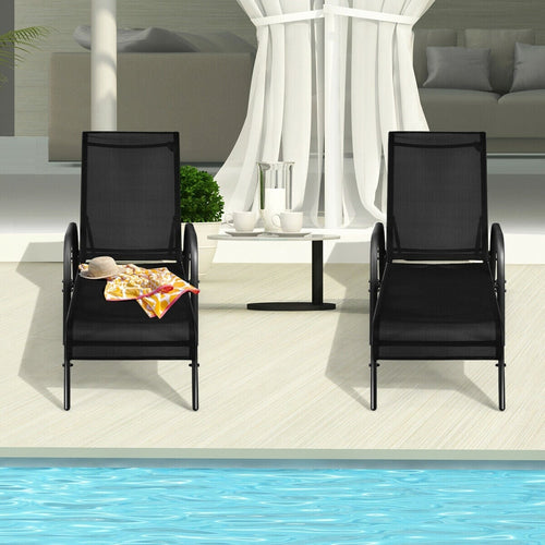 Outdoor Patio Lounge Chair, Adjustable Reclining Armrest, Black