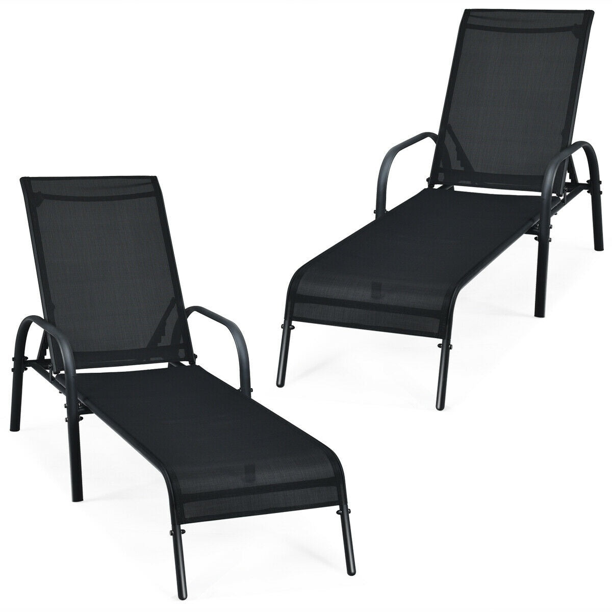 Outdoor Patio Lounge Chair, Adjustable Reclining Armrest, Black Outdoor Chaise Lounges at Gallery Canada