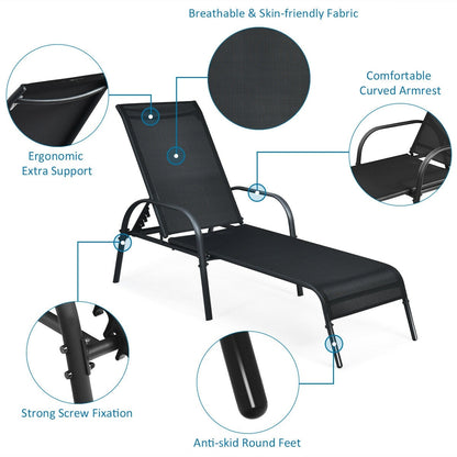 Outdoor Patio Lounge Chair, Adjustable Reclining Armrest, Black Outdoor Chaise Lounges at Gallery Canada