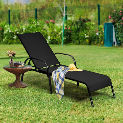 Outdoor Patio Lounge Chair, Adjustable Reclining Armrest, Black Outdoor Chaise Lounges at Gallery Canada