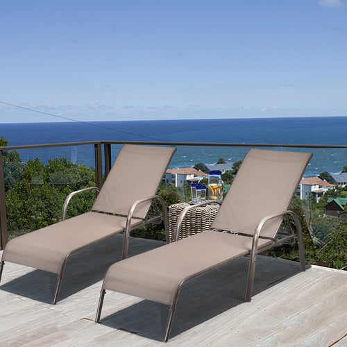 Outdoor Patio Lounge Chair, Adjustable Reclining Armrest, Brown