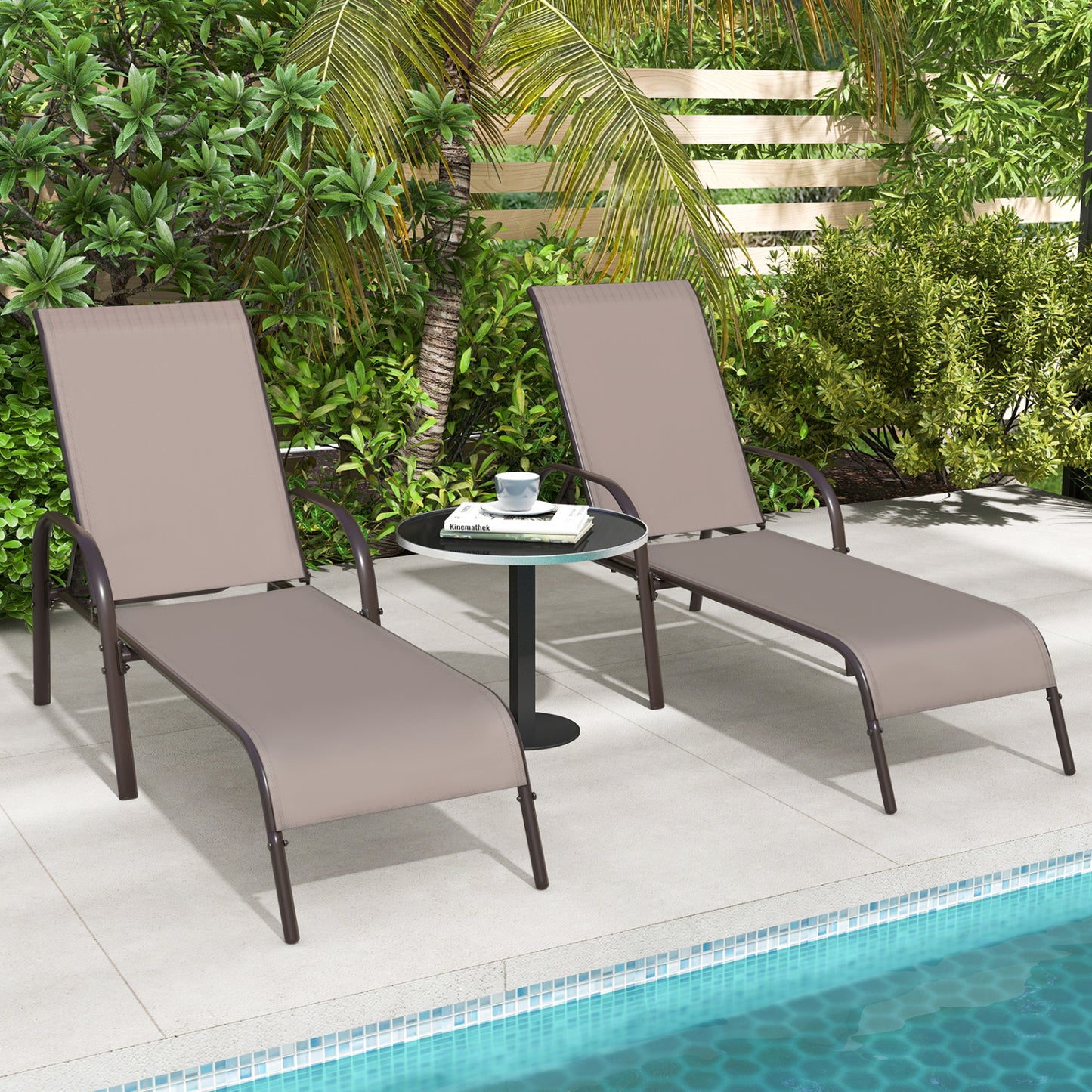 Outdoor Patio Lounge Chair, Adjustable Reclining Armrest, Brown Outdoor Chaise Lounges at Gallery Canada