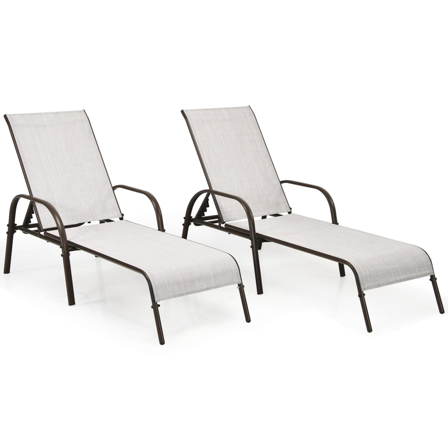 Outdoor Patio Lounge Chair, 2 Pieces, Adjustable Reclining Armrest, Gray Outdoor Chaise Lounges at Gallery Canada