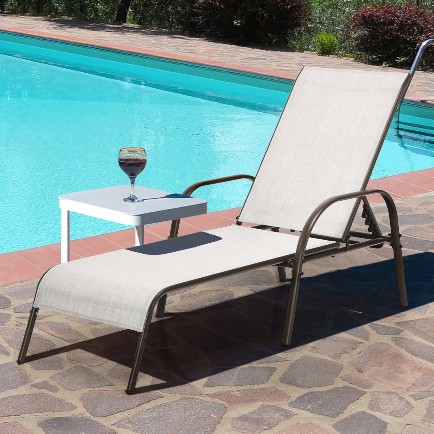 Outdoor Patio Lounge Chair, 2 Pieces, Adjustable Reclining Armrest, Gray Outdoor Chaise Lounges at Gallery Canada