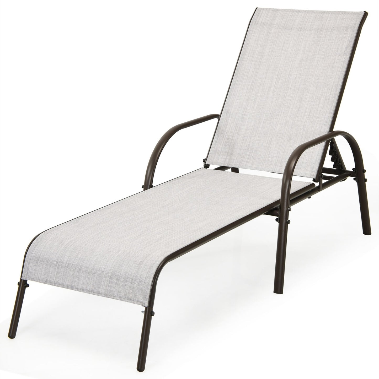 Outdoor Patio Lounge Chair, 2 Pieces, Adjustable Reclining Armrest, Gray Outdoor Chaise Lounges at Gallery Canada