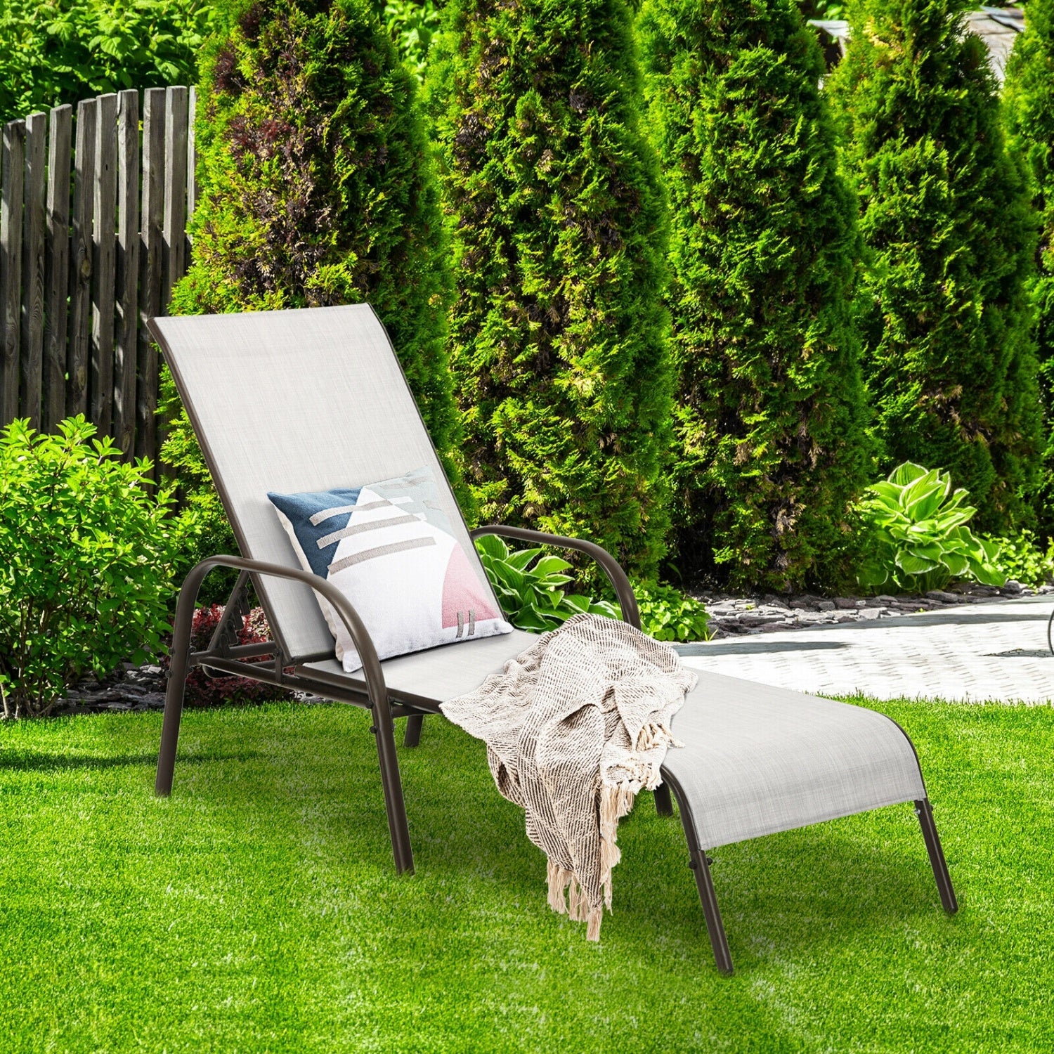 Outdoor Patio Lounge Chair, 2 Pieces, Adjustable Reclining Armrest, Gray Outdoor Chaise Lounges at Gallery Canada