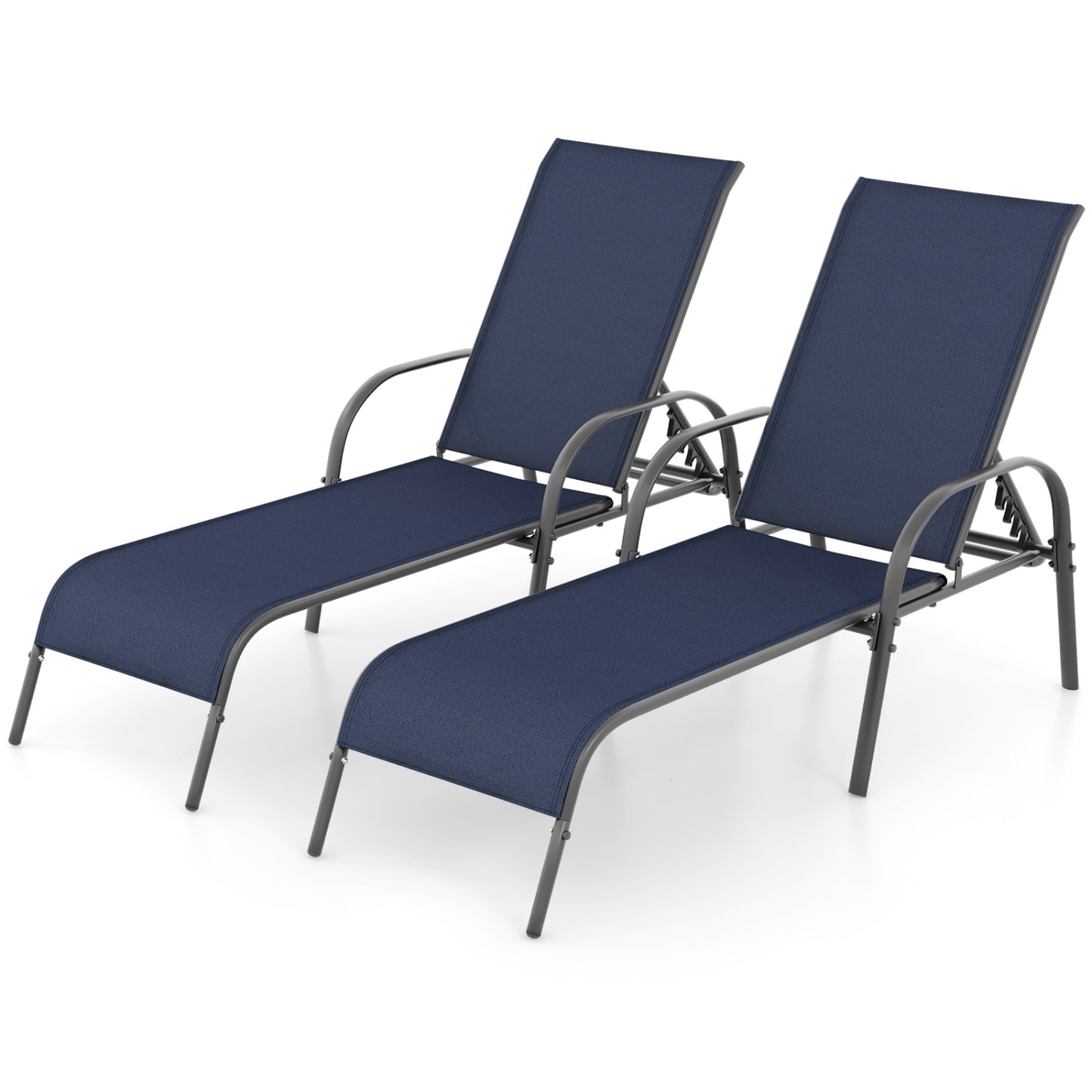 2 Pcs Outdoor Patio Lounge Chair, Adjustable Reclining Armrest, Navy Outdoor Chaise Lounges at Gallery Canada
