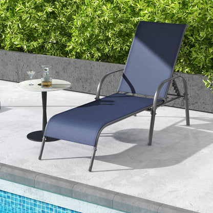 2 Pcs Outdoor Patio Lounge Chair, Adjustable Reclining Armrest, Navy Outdoor Chaise Lounges at Gallery Canada