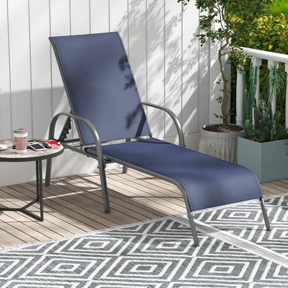 2 Pcs Outdoor Patio Lounge Chair, Adjustable Reclining Armrest, Navy Outdoor Chaise Lounges at Gallery Canada