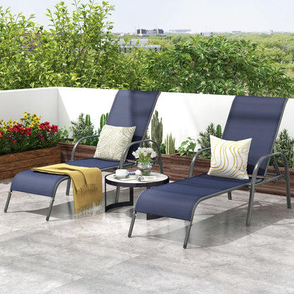 2 Pcs Outdoor Patio Lounge Chair, Adjustable Reclining Armrest, Navy Outdoor Chaise Lounges at Gallery Canada